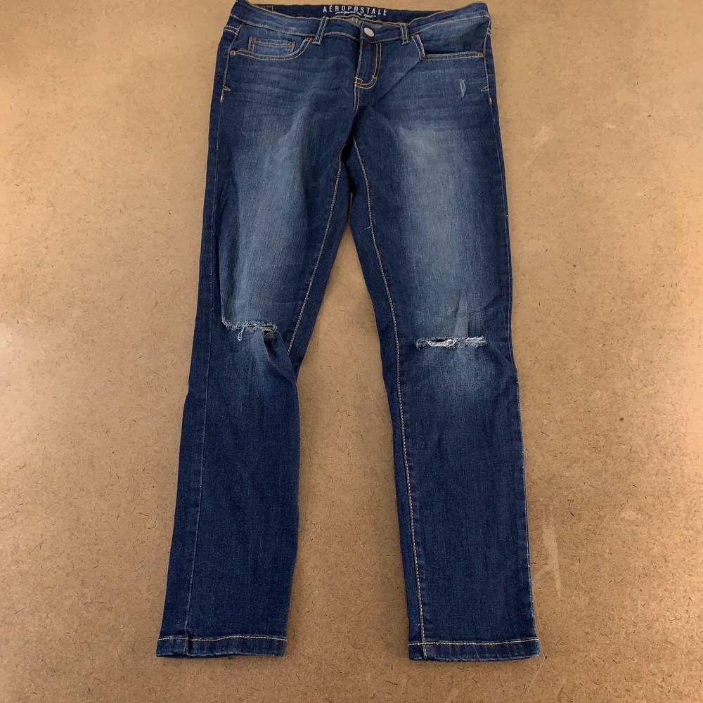 Aeropostale Women's Size 10 Dark Wash Stretch Denim Ripped Knee Jeggings New